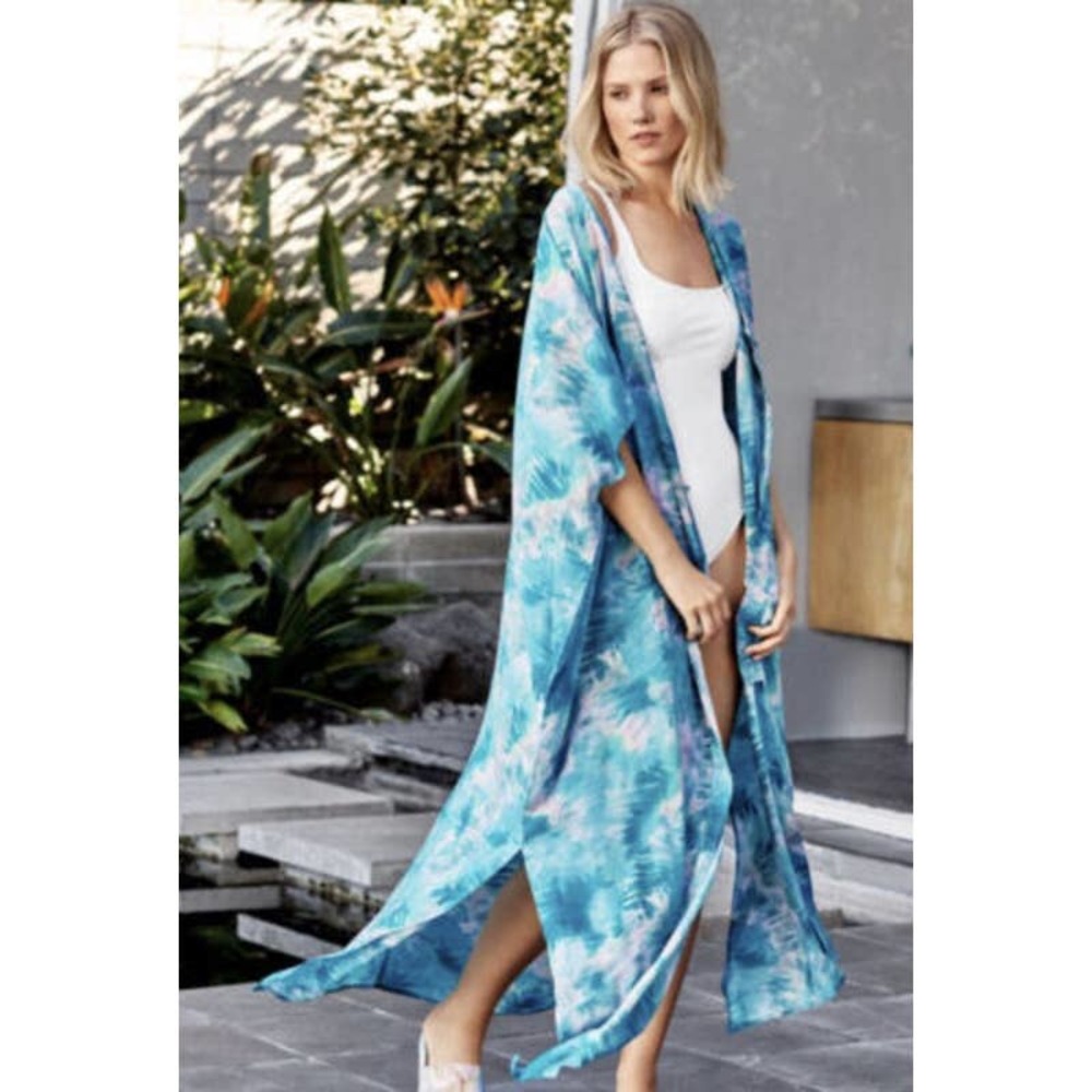 (70% OFF) NWT Calme by Johnny Was V Neck Maxi Kaftan Multi Blue S/M MSRP: $198